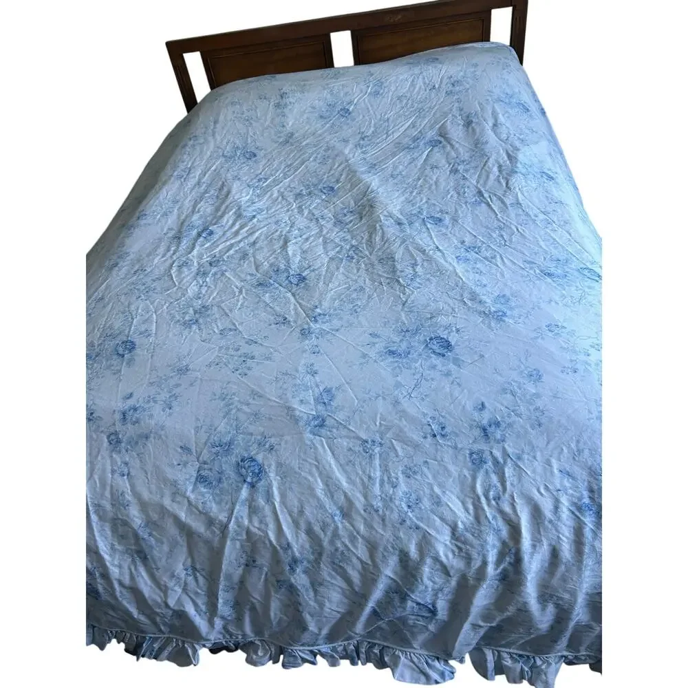 Vintage Ralph Lauren Floral Comforter cover Duvet Blue Rose Ruffled Edge King